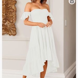 NWT ZESICA Women's Off Shoulder Smocked Ruffle Swing High Low Mermaid Dress